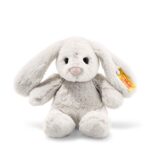 Steiff Hoppie Hase hellgrau, Plüschtier Hase mit Schlappohren, Soft Cuddly Friends, flauschiges Stofftier zum // Kuscheln